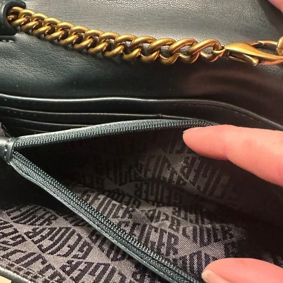 Kurt Geiger Soho Wallet on a Chain Crossbody Dark Green Suede and Leather - Picture 11 of 13